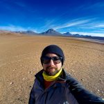 Selfie com os 3 vulcões: Lascar, Simba e Pili (da esquerda pra direita)