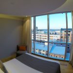 Meu quarto no Puerto Norte Design Hotel, com vista para o rio Paraná, em Rosário, na Argentina